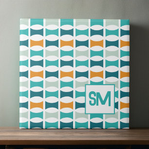 Monogram Retro Midden Eeuw Geometrisch Patroon Tegeltje