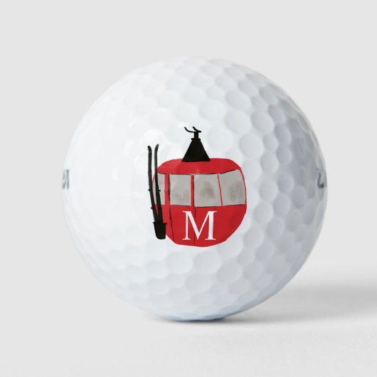 Monogram retro rode ski gondel lift gepersonalisee golfballen (Voorkant)