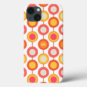 Monogram Retro Roze Oranje Chic Girly Pattern iPhone 13 Hoesje
