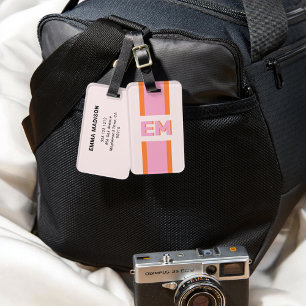 Monogram Retro Roze Sinaasappel Bagagelabel