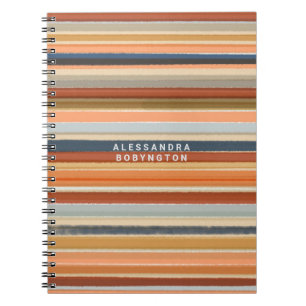 Monogram retro strepen kleurrijk abstract notitieboek