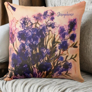 Monogram  retro wildflower blauwe bloemennaam kussen