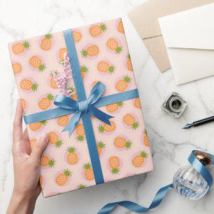 Monogram Retroze oranje anananassepatronen Cadeaupapier