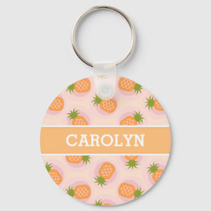 Monogram Retroze oranje anananassepatronen Sleutelhanger