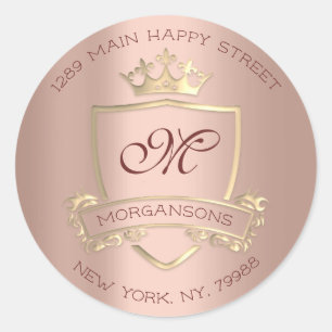 Monogram Return Address Crown Royal Gold VIP Roos Ronde Sticker