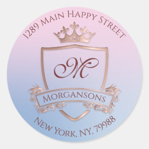 Monogram Return Address Crown Royal RSVP Blue Pin Ronde Sticker