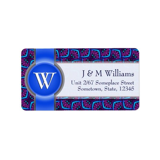 Monogram Ribbon Funky Blue Roze Adresetiketten Etiket (Voorkant)
