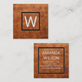 Monogram | Rich Brown Leather Vierkante Visitekaartje (Voorkant / Achterkant)
