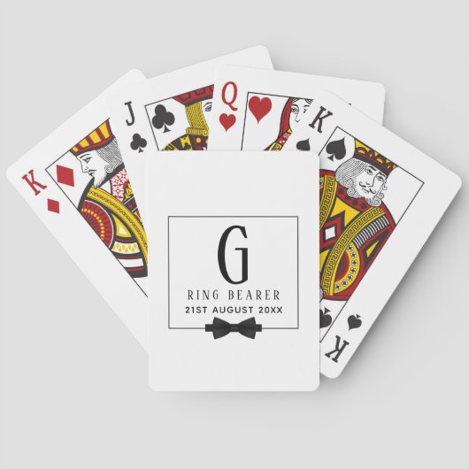 Monogram Ringdrager Zwart Wit Bow Stropdas Groomsm Pokerkaarten (Achterkant)