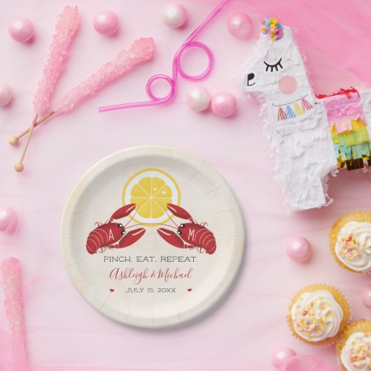 Monogram Rivierkreeft Kook Bruiloft Douche Papier Papieren Bordje (Feest)