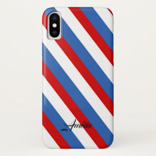 Monogram rode blauwe en witte strepen iPhone x hoesje