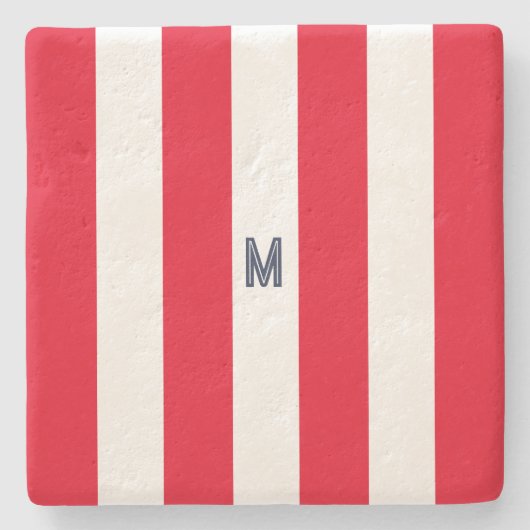 Monogram rode Cabana Stripe & gepersonaliseerde ma Stenen Onderzetter (Voorkant)