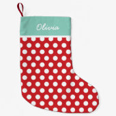 Monogram rode en Aqua Holiday Stippen Kleine Kerstsok (Voorkant)