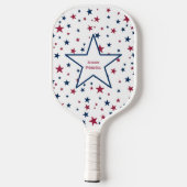 Monogram rode en blauwe sterren en naam pickleball paddle (Achterkant)