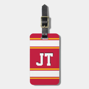 Monogram rode en gouden geel sportstripes bagagelabel