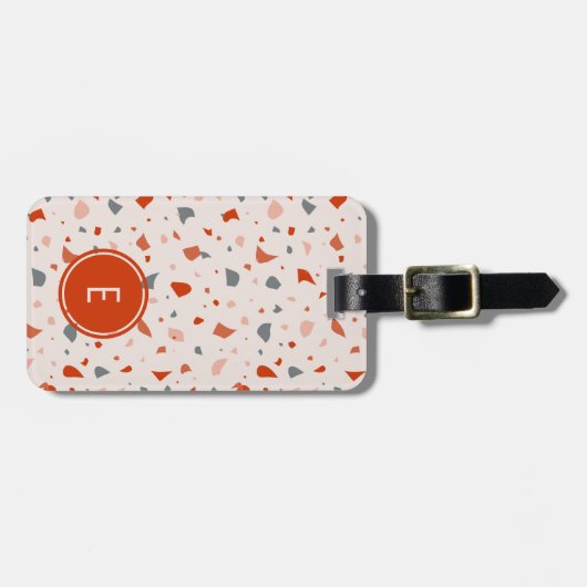Monogram rode en grijze terrazzo bagagelabel (Voorkant horizontaal)