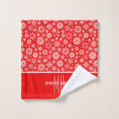 MONOGRAM RODE EN WITTE CHRISTAMS SNOWFLAKE BAD HANDDOEK (Wasdoekje)
