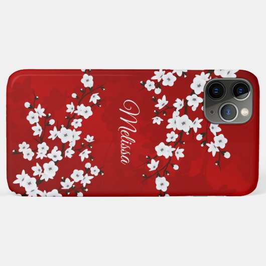 Monogram rode en witte kers bloesem Case-Mate iPhone case (Achterkant (horizontaal))