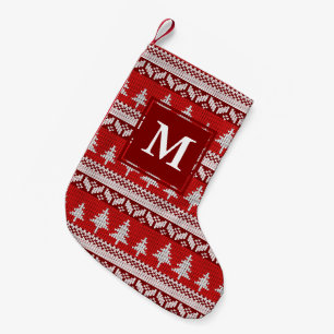Monogram rode en witte noordse alpenbomen kleine kerstsok