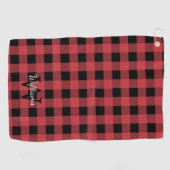 Monogram rode en zwarte Buffalo-cheque Golfhanddoek (Horizontaal)