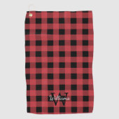 Monogram rode en zwarte Buffalo-cheque Golfhanddoek (Voorkant)