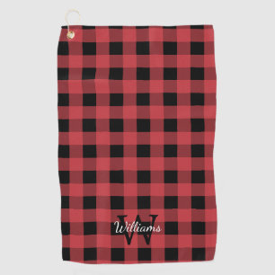 Monogram rode en zwarte Buffalo-cheque Golfhanddoek