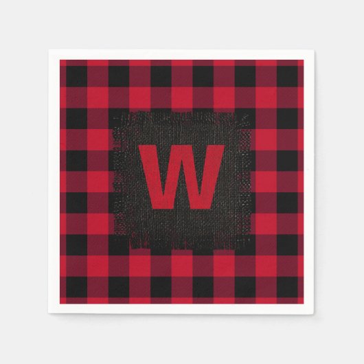 Monogram rode en zwarte Buffalo-cheque Servetten (Voorkant)