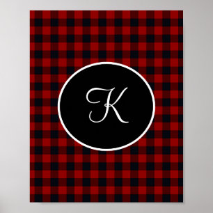 Monogram Rode en Zwarte Buffalo Plaid Faux Poster