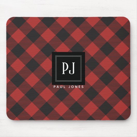 Monogram rode en zwarte buffelplaat muismat (Voorkant)