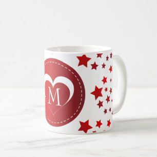 Monogram Rode Hart en Sterren Koffiemok