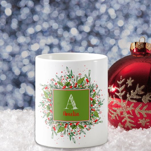 Monogram Rode Kerst elegante letter Koffie Mok