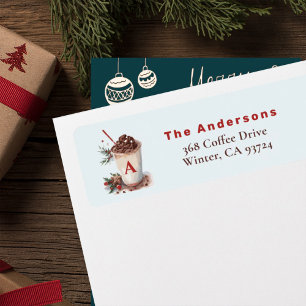 Monogram Rode Kerstvakantie Koffie Adres Etiket