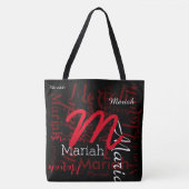 Monogram & Rode Namen op Zwart Tote Bag (Voorkant)