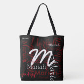 Monogram & Rode Namen op Zwart Tote Bag (Achterkant)
