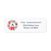 Monogram Rode Strikende Krans Kerst Adreslabel Etiket (Voorkant)