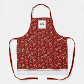 Monogram rode Valentijn hartpatroon Schort (Voorkant)