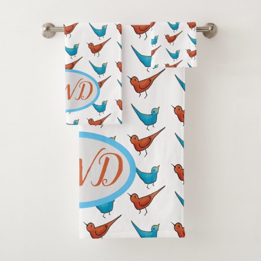 Monogram rode vogel bad handdoek (Insitu)