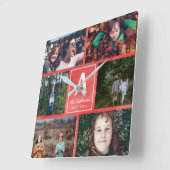 Monogram rode Waterverf en fotocollage Vierkante Klok (Hoek)