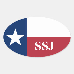 Monogram Rode Wit Blau Texas Vlag Ovale Sticker