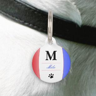 Monogram rode witte en blauwe patriottische naam huisdierpenning