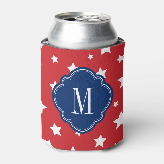 Monogram rode witte en blauwe patriottische sterre blikjeskoeler (Blikje Voorkant)