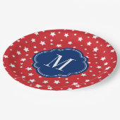 Monogram rode witte en blauwe patriottische sterre papieren bordje (Gekanteld)