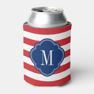 Monogram rode witte en blauwe patriottische strepe blikjeskoeler