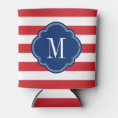 Monogram rode witte en blauwe patriottische strepe blikjeskoeler (Voorkant)