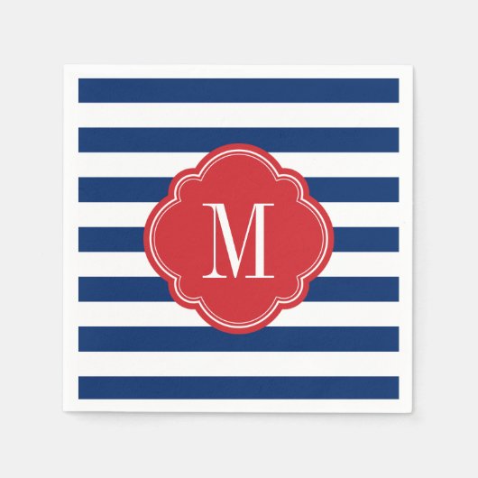Monogram rode witte en blauwe patriottische strepe servetten (Voorkant)