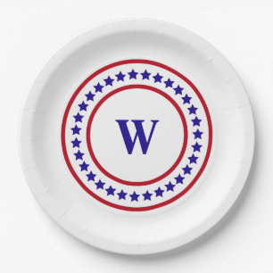 Monogram Rode Witte en Blauwe Sterren Patriottisch Papieren Bordje