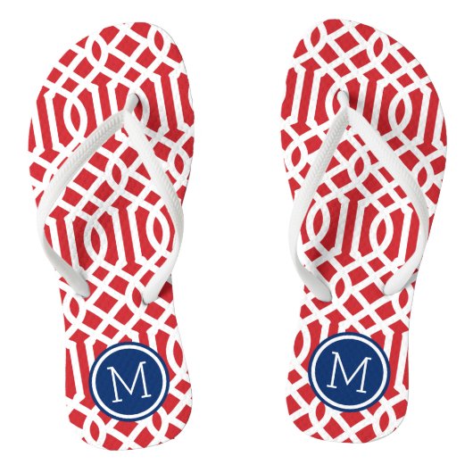 Monogram rode witte en blauwe Trellis Teenslippers (Voetbed)