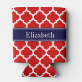 Monogram rode witte Marokkaan #5 Navy Blue Name Blikjeskoeler (Achterkant)