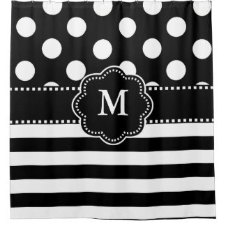 Monogram rode witte Stippen Stripes Douchegordijn