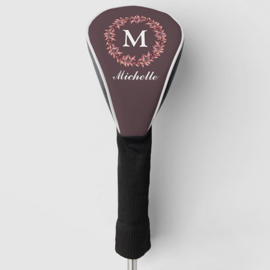 Monogram  rode zeedoornbladeren Floral Wreate Golfheadcover (Voorkant)